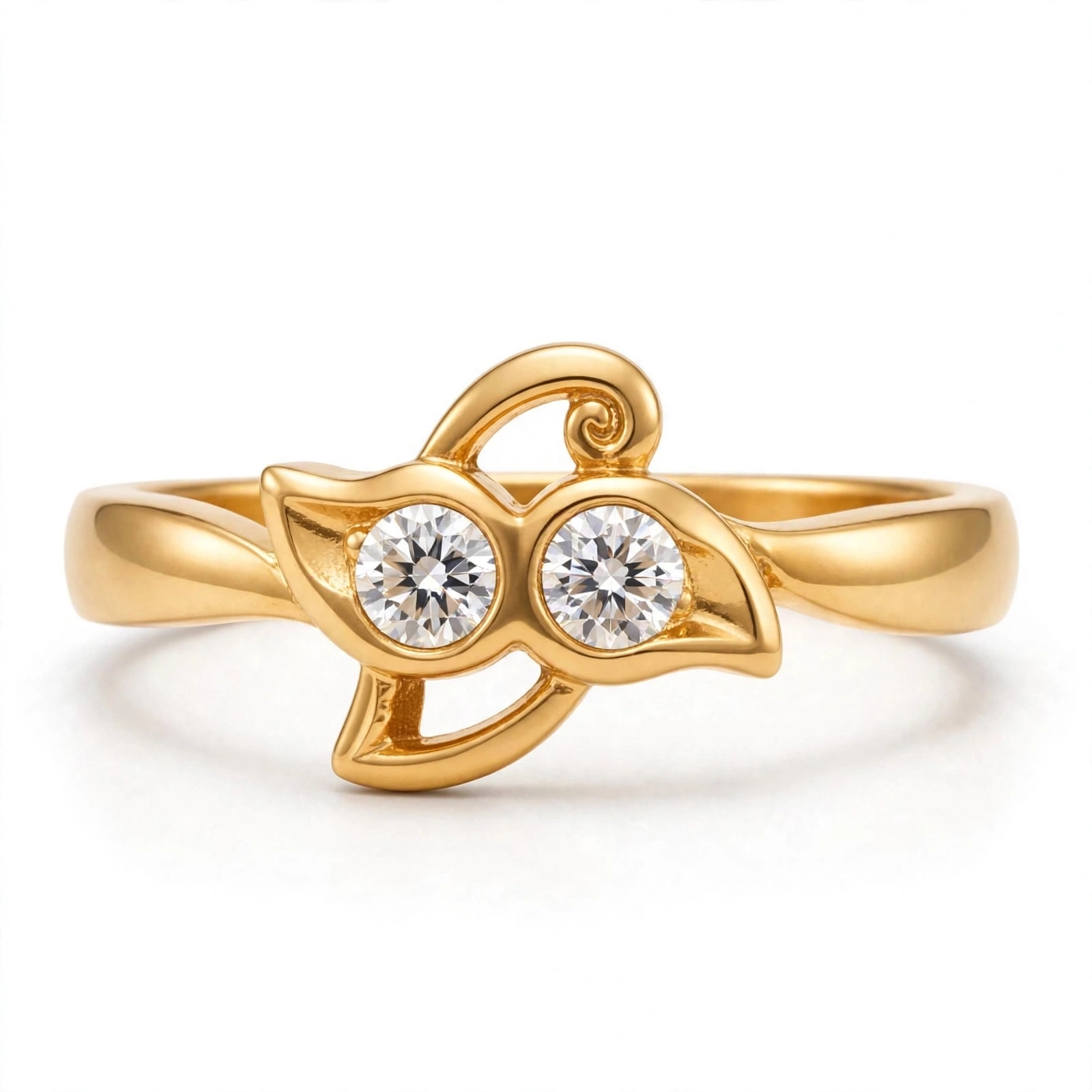 Twin stone leaf gold Ring
