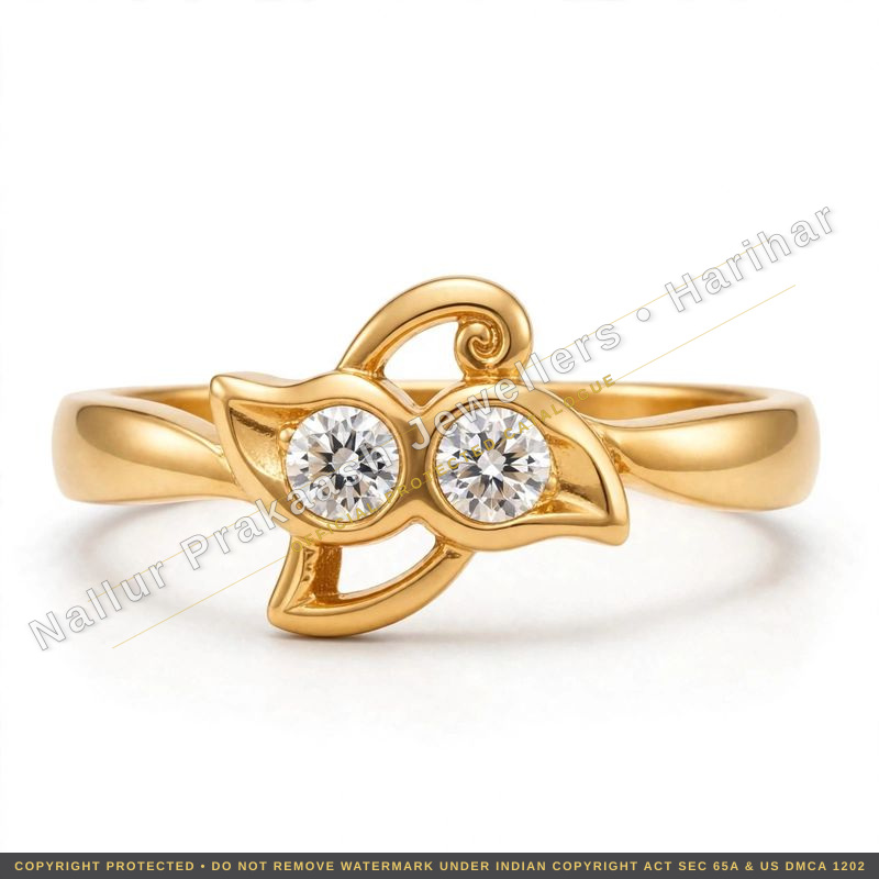 Twin stone leaf gold Ring