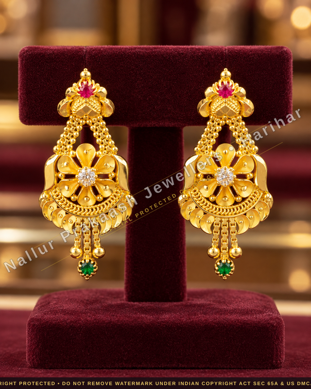 Floral Gold Chain Danglers