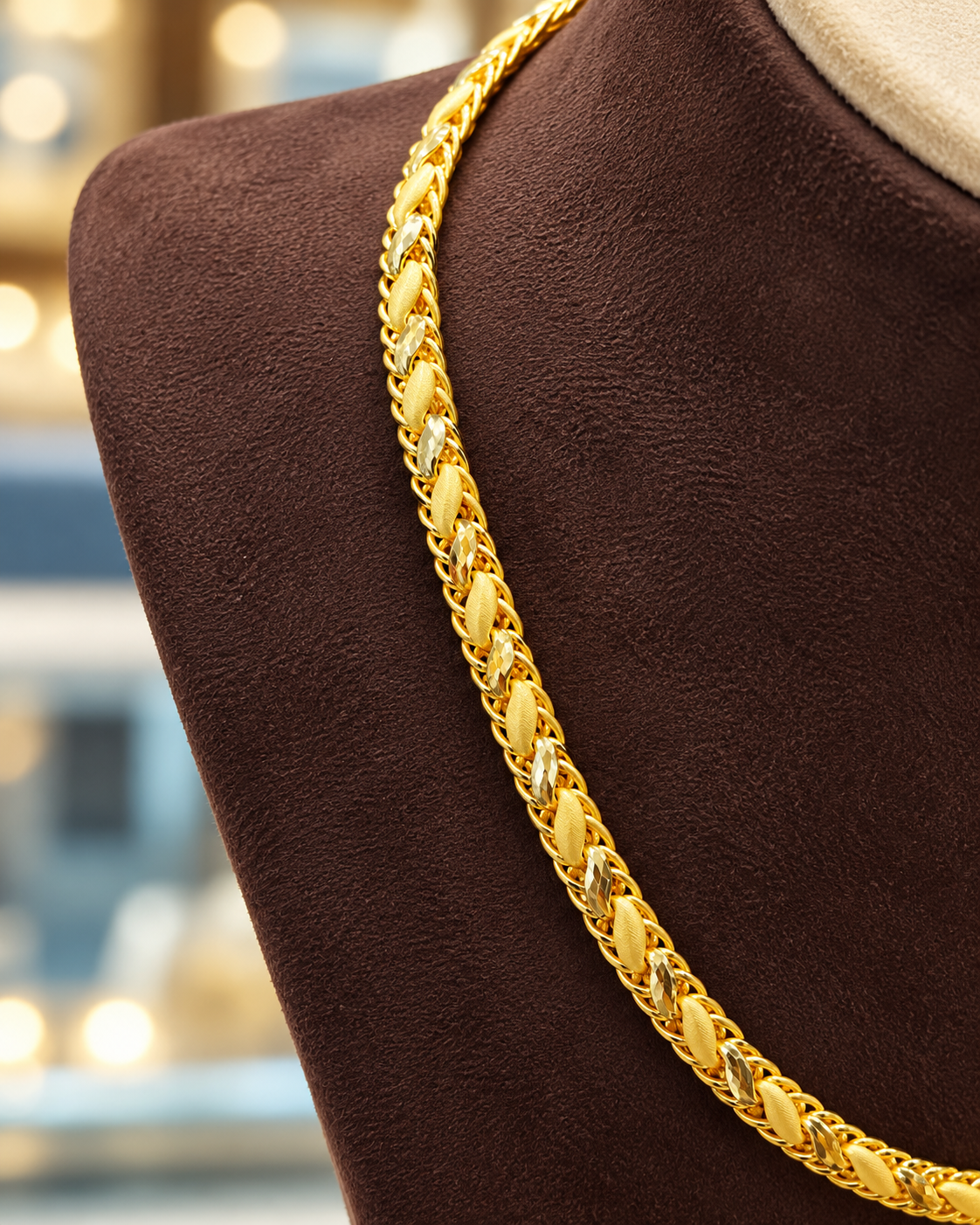 Fancy Braided Leaf Link Gold Chain
